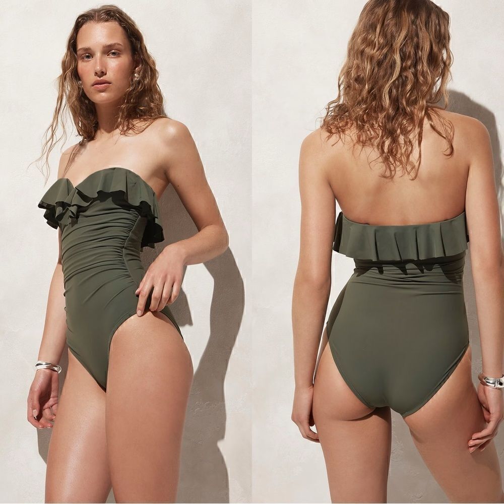 NWOT J. Crew Matte ruched one-piece swimsuit with ruffles